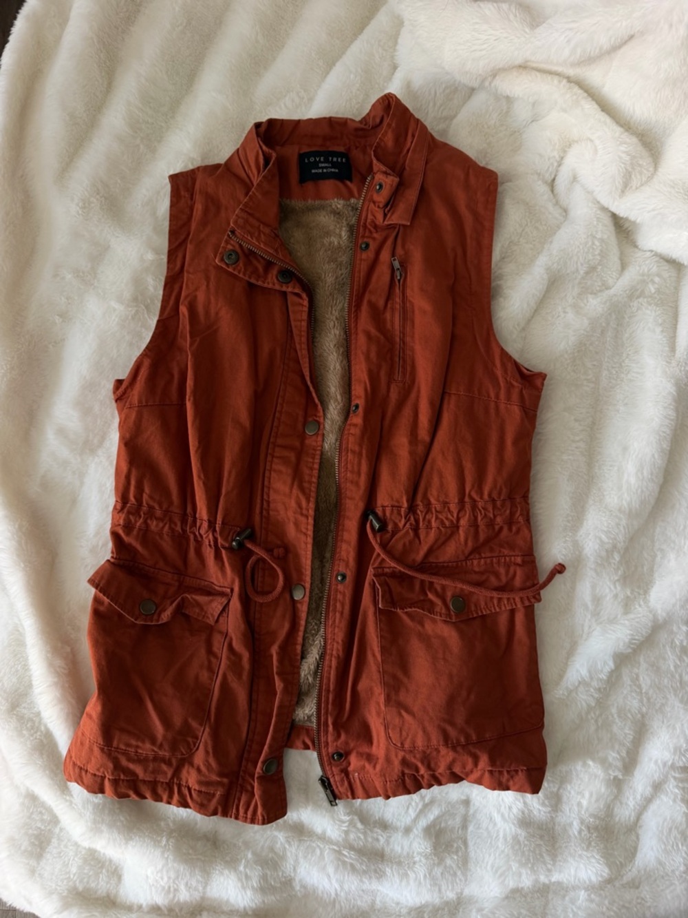 Love Tree Rust Orange Sherpa-Lined Utility Vest